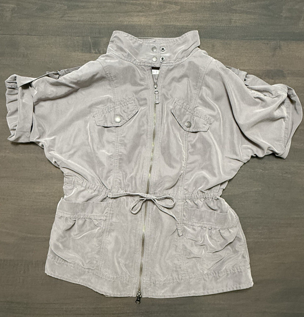 Loft Women Gray Short Sleeve Full Zip Drawstring Waist Cargo Style Jacket Size M